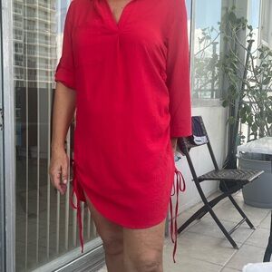 Red Tunic Dress with Side Ties